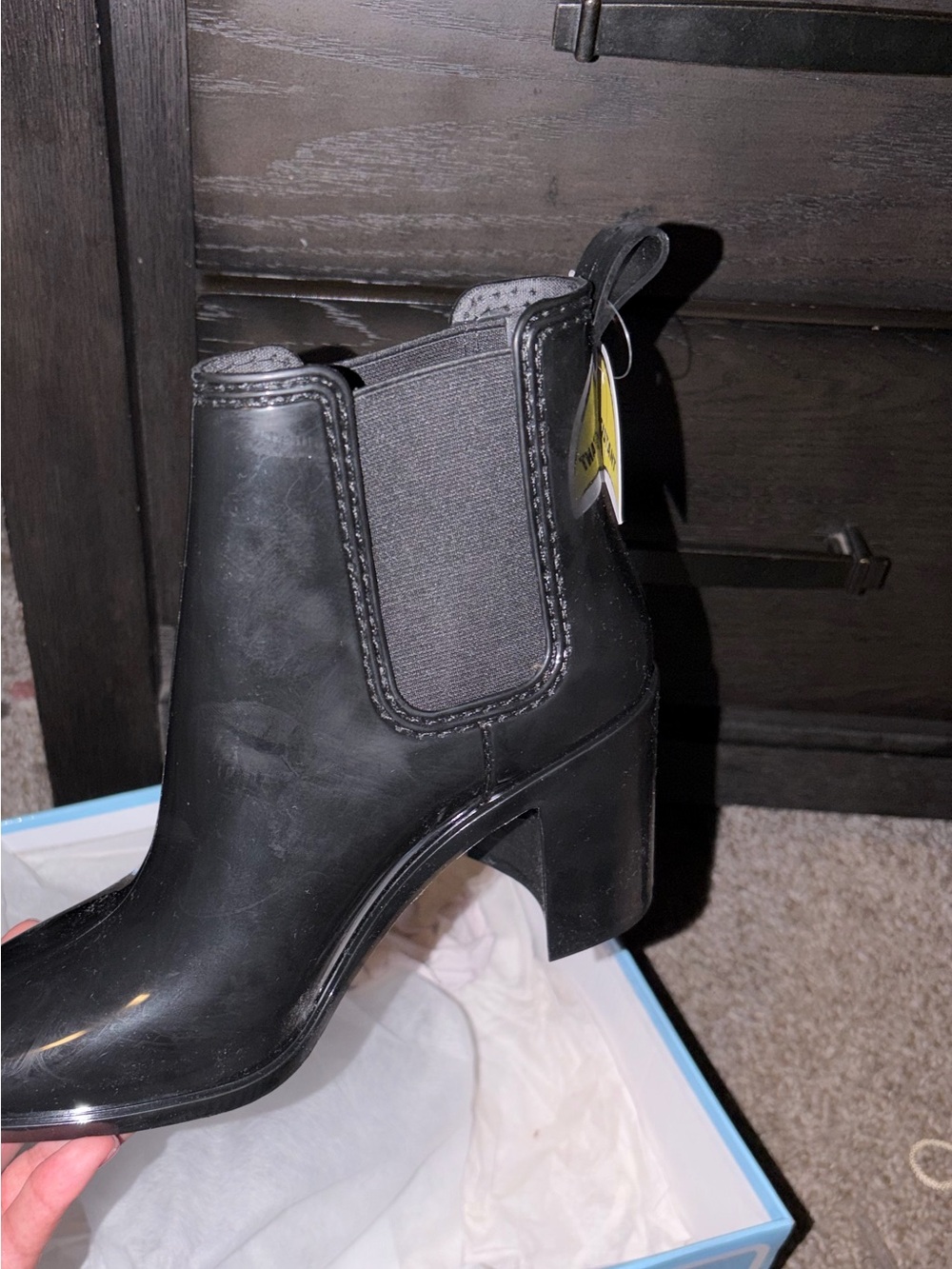 Black Chelsea Block Heel Ankle Boots